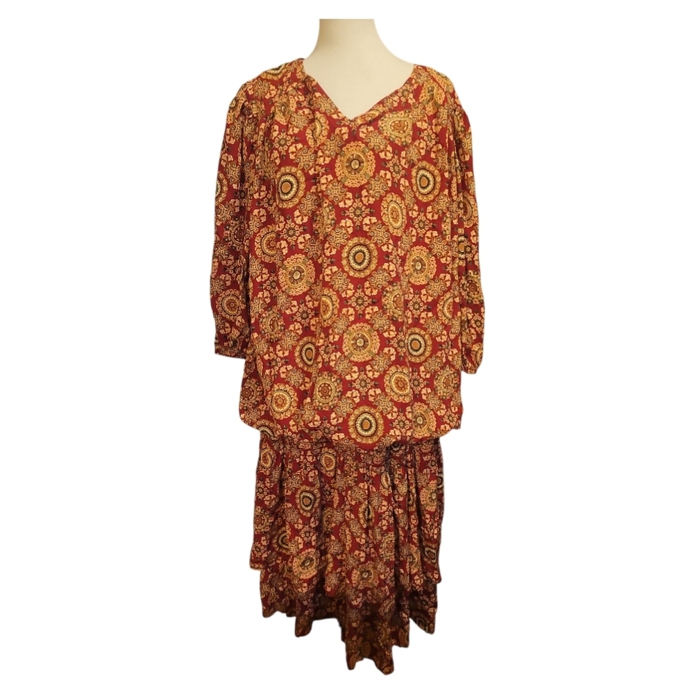 vintage Sequel Floral medallion Patterned blouson smocked waist dress 20w